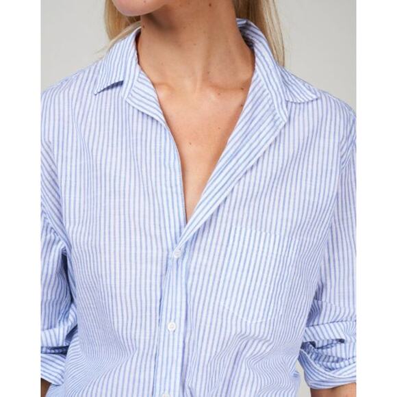 Frank & Eileen Eileen Relaxed Button-Up Shirt Superluxe Navy Thin Stripe Sze XXS - Picture 9 of 12